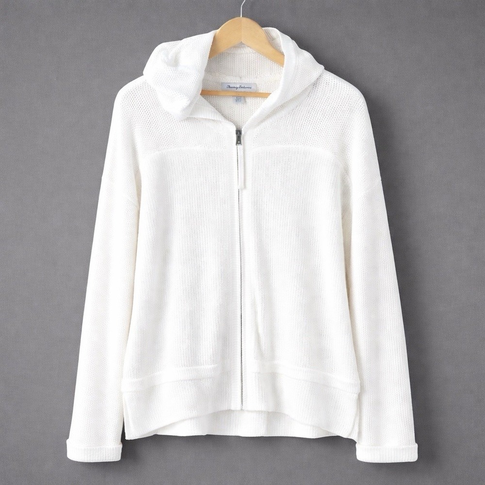 Tommy Bahama Sweater Womens Large Hooded Thermal Waffle Knit Full Zip Resort
